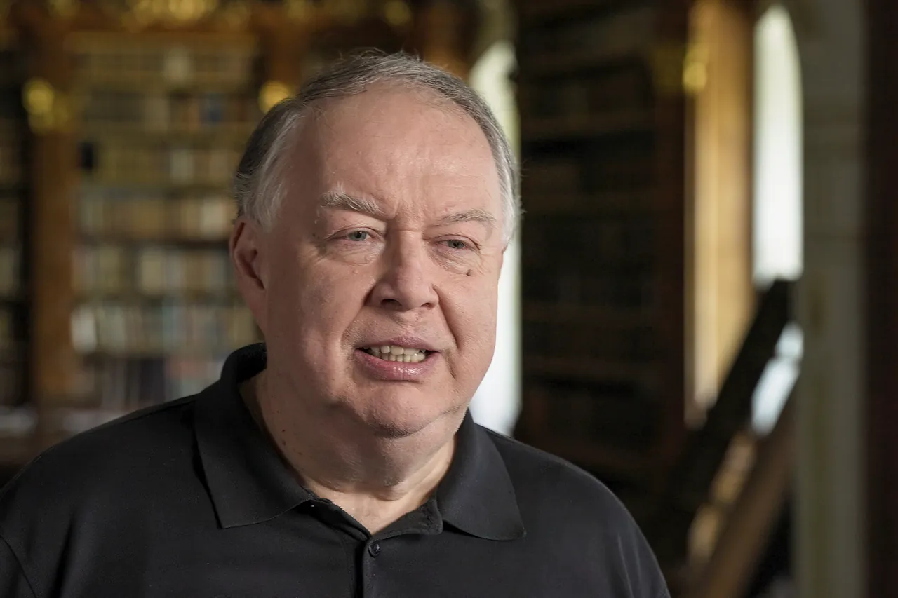 An interview in front of bookshelves at Melk Abbey