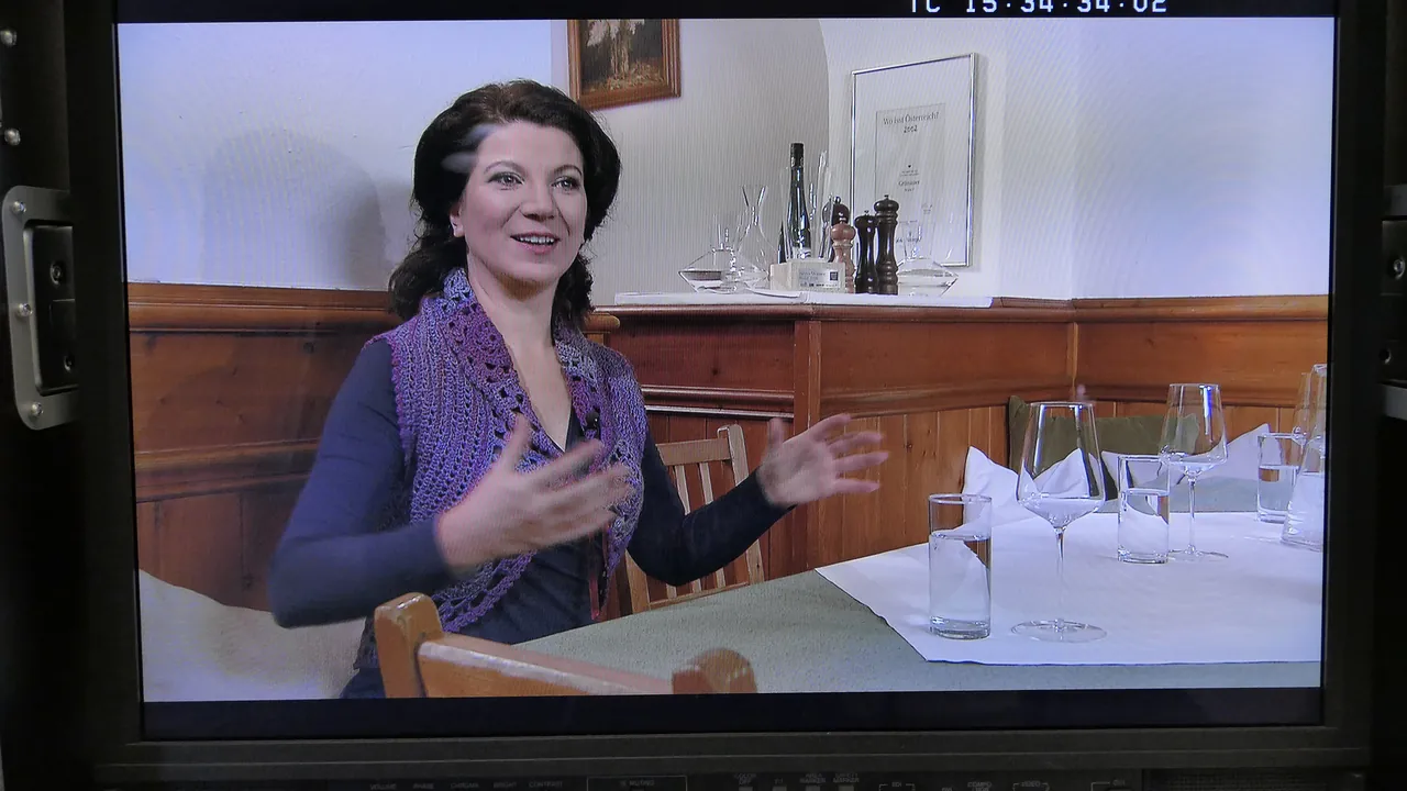 Elisabeth Kulman on the control monitor during filming