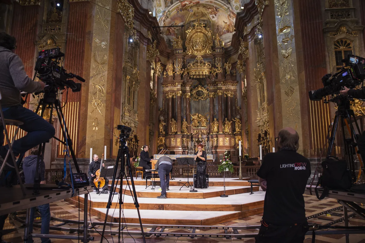 Television cameras filming in the abbey church of Melk
